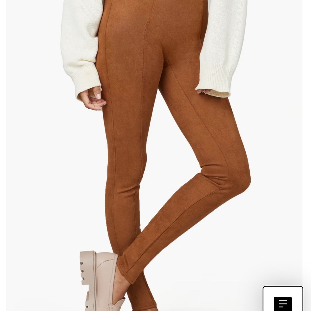 SPANX High-Waisted Faux Suede Leggings - size SP - Rich Caramel color